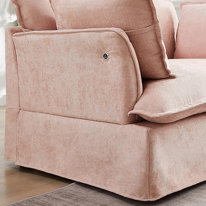 ERYE 47" Chenille Upholstered Accent Chair Wide Seat Armchair for Living Room Bedroom, Modern Upholstered Armchair W/ 2 Pillows and USB-C Ports for Home Apartment Office