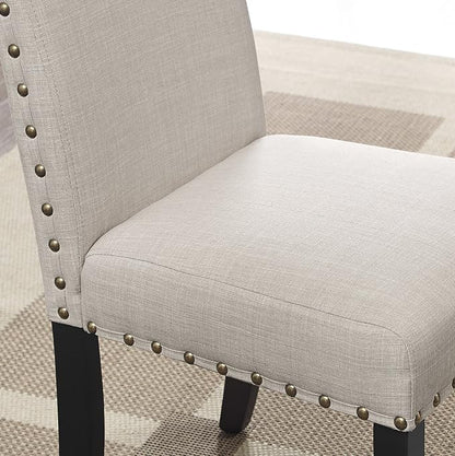 Roundhill Furniture Biony Fabric Dining Chairs with Nailhead Trim, Set of 2, Tan