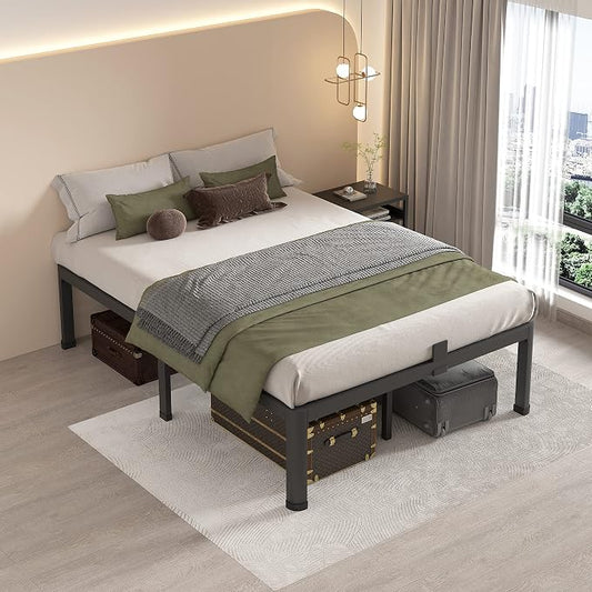 MAF 12 Inch Full Size Metal Platform Bed Frame with Round Corner Legs, Mattress Slide Stopper, 3000 LBS Heavy Duty Steel Slats Support, No Box Spring Needed, Noise Free