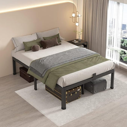 MAF 18 Inch Full Size Bed Frame with Round Corner Legs Mattress Slide Stopper No Box Spring Needed Heavy Duty Metal Platform Bed Frames Under-Bed Storage Space, 3000 LBS Steel Slats Support