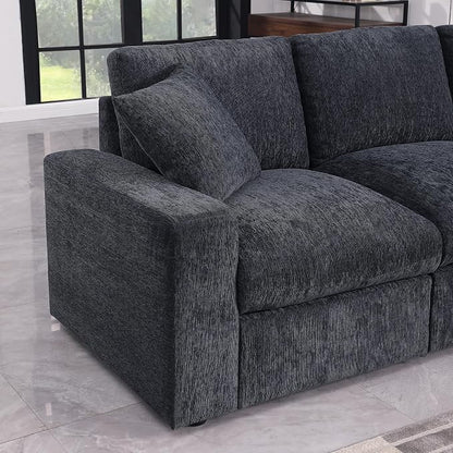 Ball & Cast 146" Oversized Modular L-Shaped Sectional Sofa,Large Chenille Upholstered Couch 8 Seat with Movable Ottoman & 2 Pillows,Comfty Sectionals W/Cup Holders & USB Port,for Living Room,Dark Gray