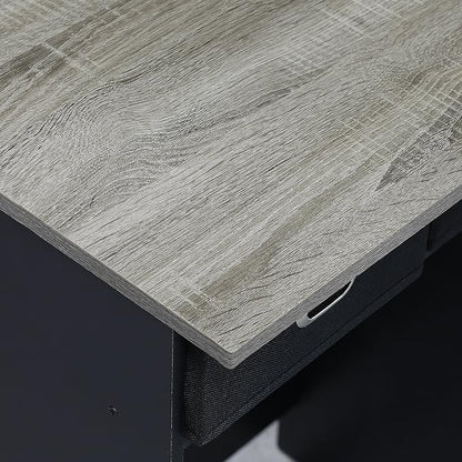 Furinno GO GREEN Desk, 31.5" Wide Gaming Desk with 2 Side Shelves and Storage Bins, Computer Desk, Office Desk for Home Office, Study Room, Dorm, Bedroom, French Oak