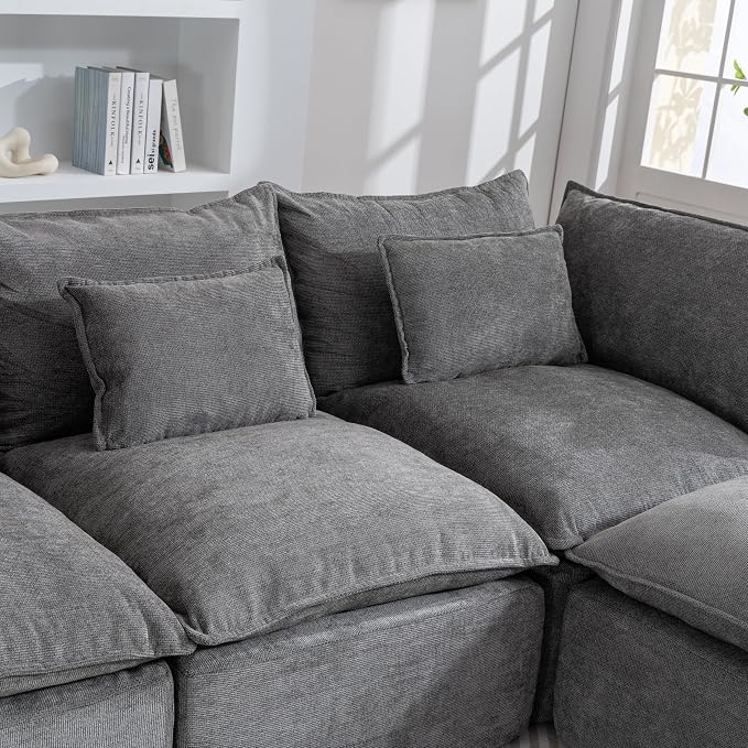 Boneless Couch Sectional Sofas Cloud Couches for Living Room | 102.3'' Modern Modular Cloud Sofa with Pillows and Ottoman for Bedroom