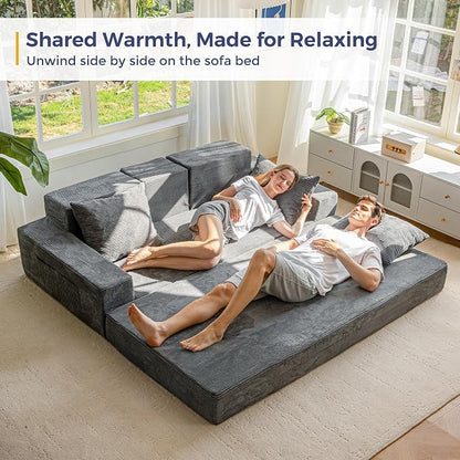 MAXYOYO Convertible Sofa Bed, 80" Oversized Boneless Loveseat Couch 4 in 1 Foldable Floor Sofa Couch in A Box with 2 Cup Holders, Folding Chair for Living Room, Grey
