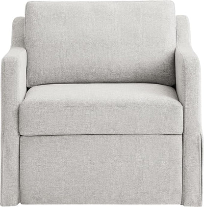 Serta Hawthorne 35" Slipcovered Convertible Accent Chair, Cot Size, Dreamcoil Comfort, Finger Guard Protection, Polyester Tweed Fabric, Linen