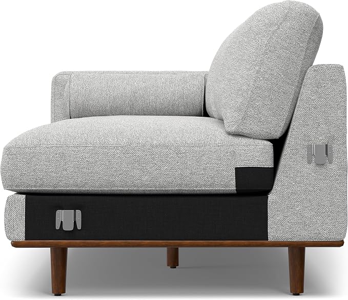 SIMPLIHOME Morrison Right Sectional Sofa in Woven-Blend Recycled Polyester Fabric, Mist Grey, 102-inches Wide, L-Shaped Couch with Right Chaise for the Living Room and Family Room