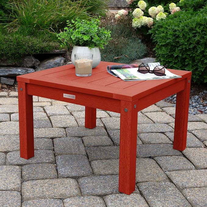 Highwood AD-KITCHGL2-RED 2 Lehigh Garden Chairs with 1 Square Side Table 3-Piece Set, Rustic Red