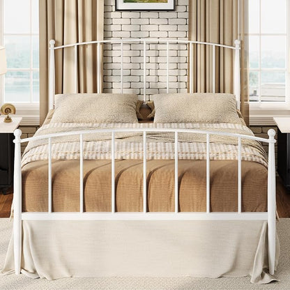 SHA CERLIN Queen Bed Frame, Metal Platform Bed with Victorian Style Iron-Art Headboard and Footboard, Easy Assembly, No Box Spring Needed, White