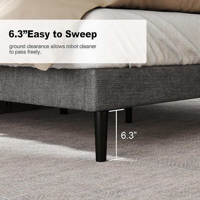 HAOARA King Size Bed Frame with Fabric Upholstered Headboard, Platform Bed with Wooden Slats Support, Fully Mattress Foundation, Box Spring Optional, Easy Assembly