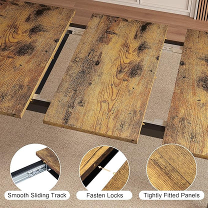 Einhomn Extendable Dining Table for 4-6, 63" Modern Kitchen Table, Farmhouse Dining Room Tables for Dining, Kitchen, Office, Living Room, Rectangular Wooden Tables, Space Saving (Rustic Brown)