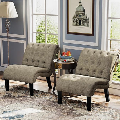 Accent Chair for Bedroom Living Room Modern Button Tufted Upholstered Armless Corner Chair with Wood Legs