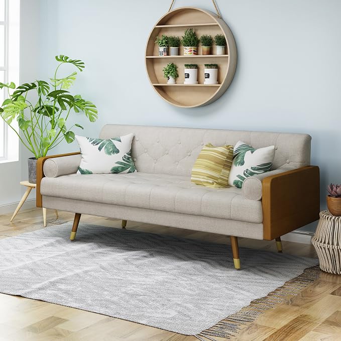 Christopher Knight Home Aidan Mid Century Modern Tufted Fabric Sofa, Beige