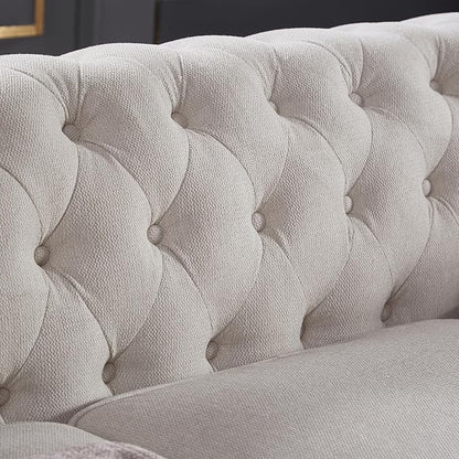 Chesterfield Sofa, 89" Mid Century Modern Couch with Low Back, Roll Arm Nailhead Trim Classic 3 Seater Couch for Living Room, Office, Apartment, Linen Beige