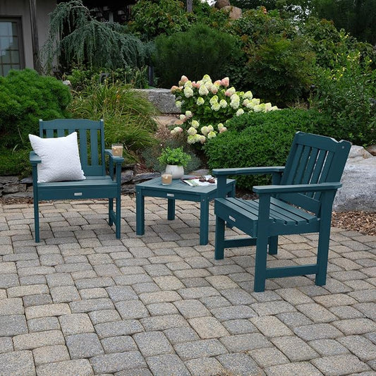 Highwood AD-KITCHGL2-NBE 2 Lehigh Garden Chairs with 1 Square Side Table 3-Piece Set, Nantucket Blue