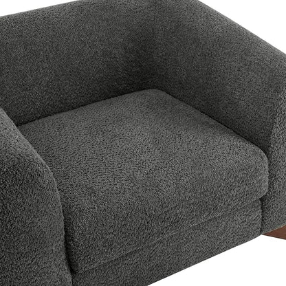Christopher Knight Home Holly Modern Boucle Fabric Upholstered Club Chair for Living Room, Home Office, Apartment, Relaxing Chair with Removable Cushion and Birch Wood Legs, Dark Gray + Walnut