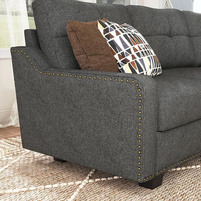 HONBAY Convertible Sectional Sofa L Shaped Couch for Small Apartment Reversible Sectional Couches for Living Room,Dark Grey