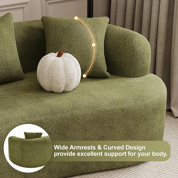 107" Curved Sofa for Living Room, Modern Chenille Cloud Couch Sofa, Luxury Plush Extra Deep 4-Seater Oversized Boucle Couch for Small Spaces, Apartment‌, No Assembly Required, Green
