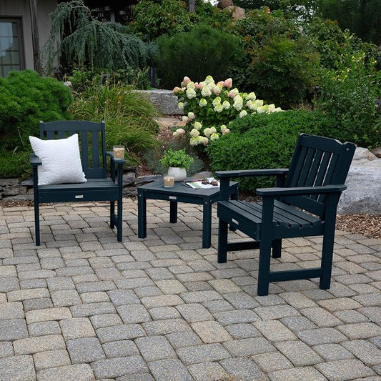 Highwood AD-KITCHGL2-FBE 2 Lehigh Garden Chairs with 1 Square Side Table 3-Piece Set, Federal Blue