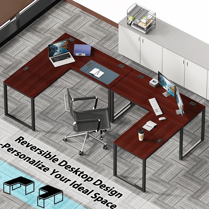 SHW 55 x 60 Inches Commercial-Grade L-Shape Corner Office Computer Desk, Cherry