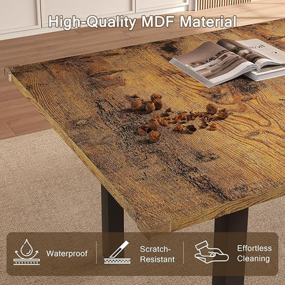 Einhomn Extendable Dining Table for 4-6, 63" Modern Kitchen Table, Farmhouse Dining Room Tables for Dining, Kitchen, Office, Living Room, Rectangular Wooden Tables, Space Saving (Rustic Brown)
