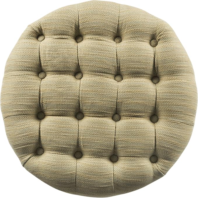 HomePop 25" Button Tufted Round Storage Ottoman - Tan & Cream Tweed