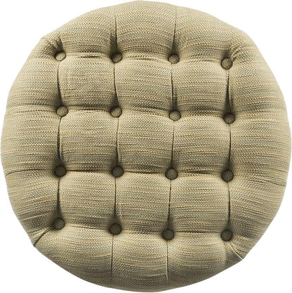 HomePop 25" Button Tufted Round Storage Ottoman - Tan & Cream Tweed