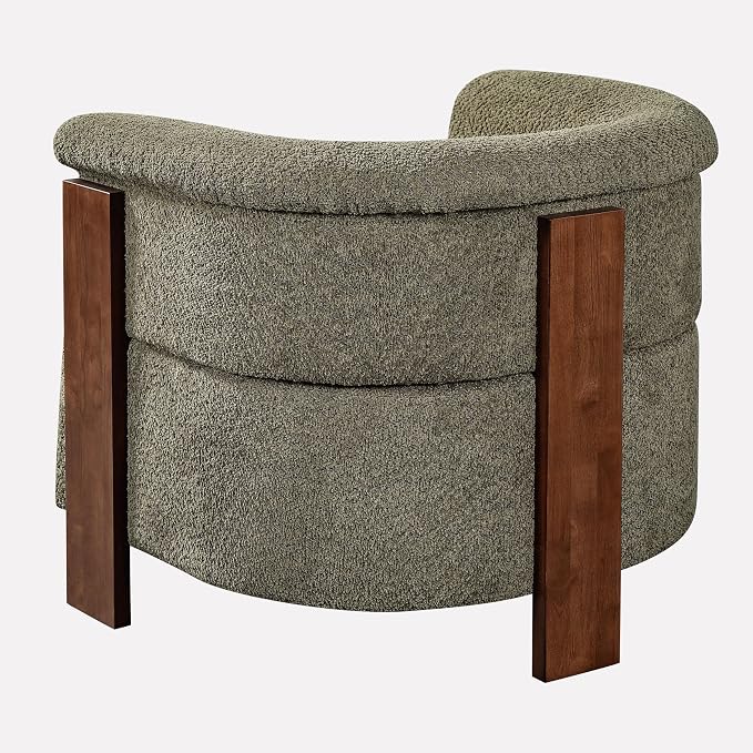 Merax 31.7" Mid-Century Teddy Fleece Barrel Accent Chair, Green | Green Teddy Fleece Upholstered Armchair, Modern Wraparound Lounge Chair for Living Room, Bedroom, Entryway