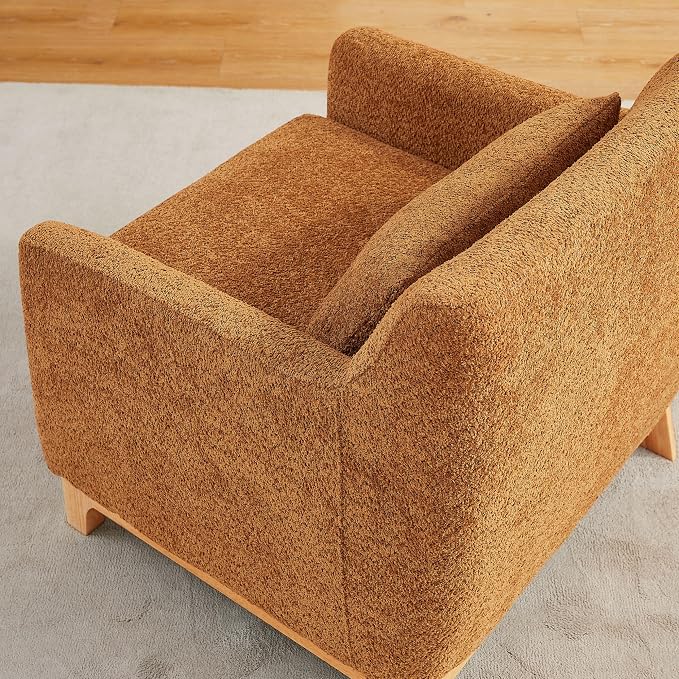 VANOMi 31" W Living Room Accent Chairs Boucle Chair for Bedroom, Orange | Oversized Armchair with Thick Cushion Reading Chairs for Living Room, Apartment