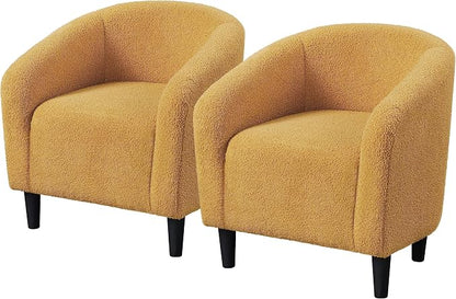 Topeakmart Barrel Chair, Soft Sherpa Accent Chair Side Chair Club Chair Modern Style Deep Seating Barrel Armchair for Living Room Furniture Reading Room Bedroom, Set of 2, Mustard Yellow