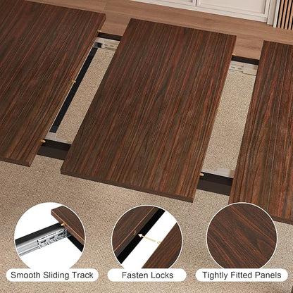 Einhomn Modern Extendable Dining Table for 4-6, 63" Farmhouse Kitchen Table, Rectangular Dining Room Tables for Dining, Kitchen, Office, Living Room, Wooden Tables, Space Saving (Espresso)