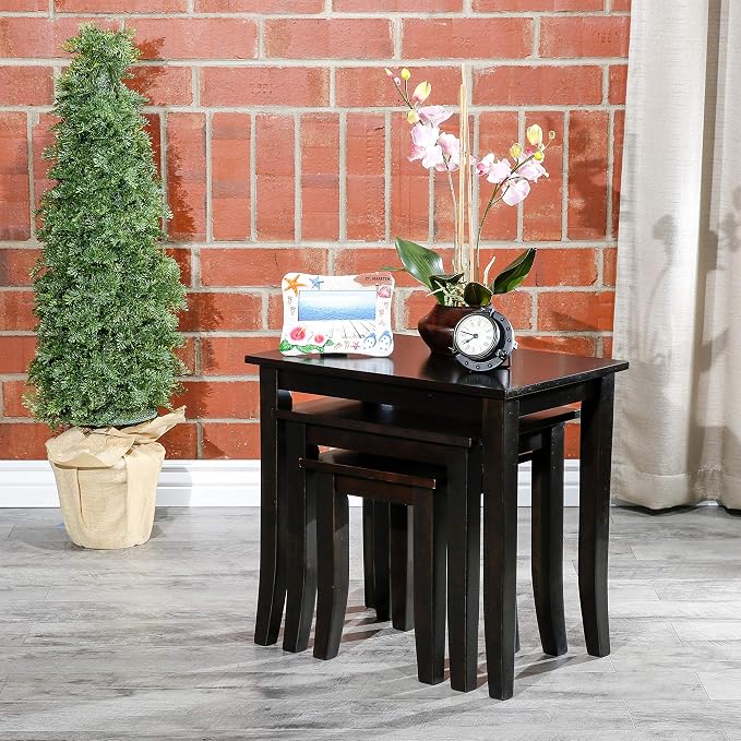 DTY Indoor Living 3-Piece Nesting Tables - Wooden Table Set of 3 for Living Room - Stackable Tables with Sleek Espresso Finish for Stylish and Space-Saving Home Furniture