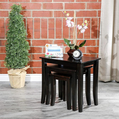 DTY Indoor Living 3-Piece Nesting Tables - Wooden Table Set of 3 for Living Room - Stackable Tables with Sleek Espresso Finish for Stylish and Space-Saving Home Furniture