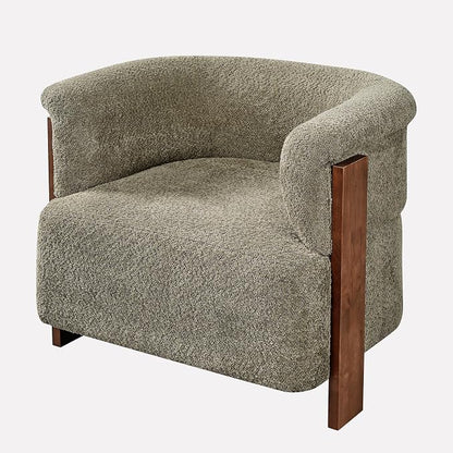Merax 31.7" Mid-Century Teddy Fleece Barrel Accent Chair, Green | Green Teddy Fleece Upholstered Armchair, Modern Wraparound Lounge Chair for Living Room, Bedroom, Entryway