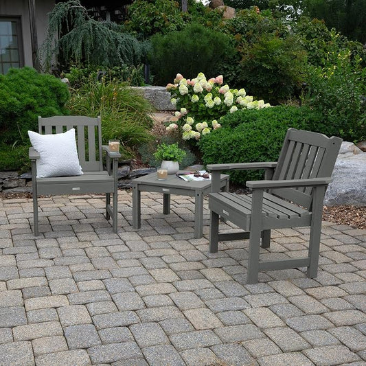 Highwood AD-KITCHGL2-CGE 2 Lehigh Garden Chairs with 1 Square Side Table 3-Piece Set, Coastal Teak