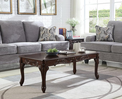 Roundhill Furniture Traditional Ornate Detailing Wood Coffee Table, Dark Cherry