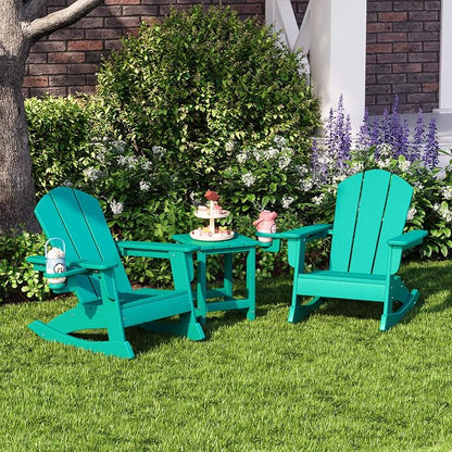 Costaelm Paradise 3-Piece Kids Table and Chairs Set with Toddler Rocking Chairs and Cup Holders, Turquoise