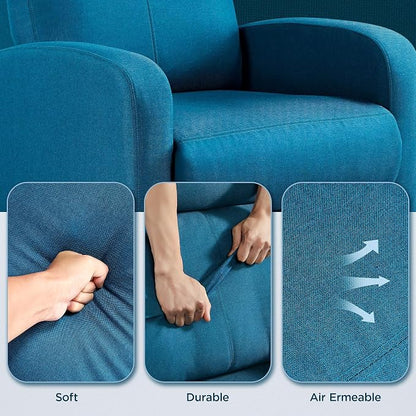 Topeakmart Fabric Recliner Sofa Push Back Recliner Chair Adjustable Modern Single Reclining Chair Upholstered Sofa with Pocket Spring Living Room Bedroom Home Theater Blue