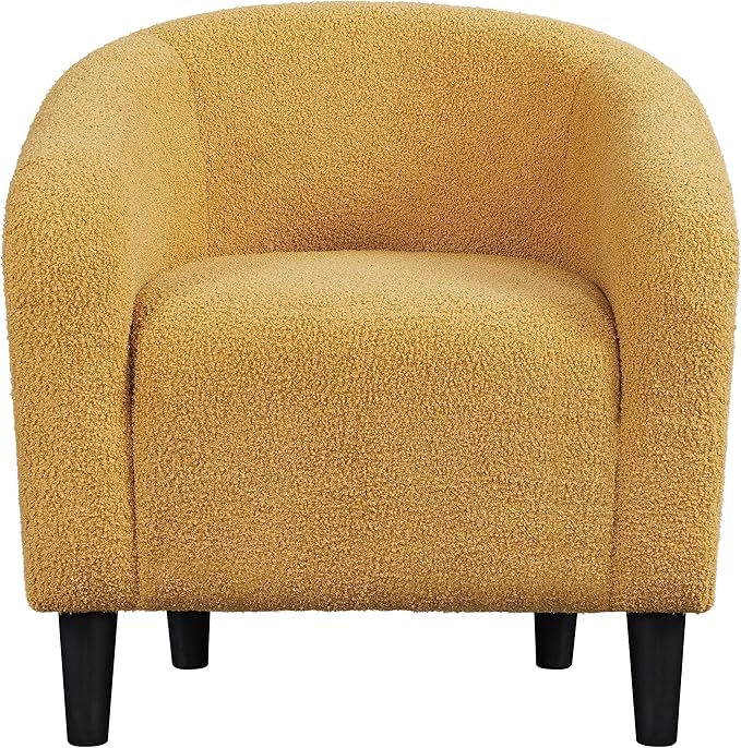 Topeakmart Barrel Chair, Soft Sherpa Accent Chair Side Chair Club Chair Modern Style Deep Seating Barrel Armchair for Living Room Furniture Reading Room Bedroom, Mustard Yellow