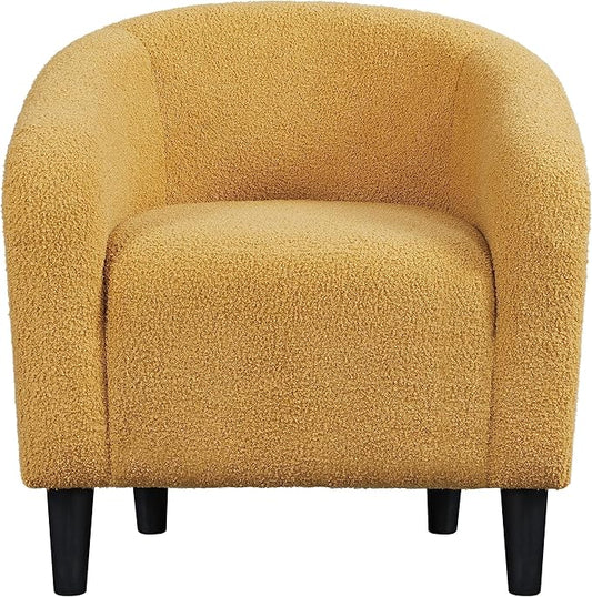 Topeakmart Barrel Chair, Soft Sherpa Accent Chair Side Chair Club Chair Modern Style Deep Seating Barrel Armchair for Living Room Furniture Reading Room Bedroom, Mustard Yellow
