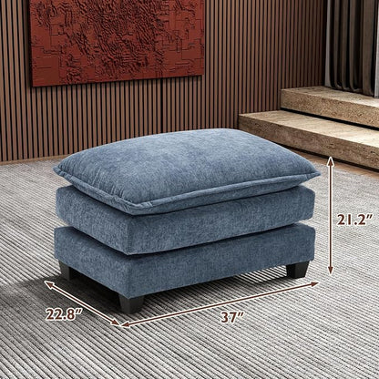 Ihanherry Ottoman for Modular Sectional Cloud Sofa, Chenille Deep Seat Couch for Apartment, Living Room and Bedroom, Blue