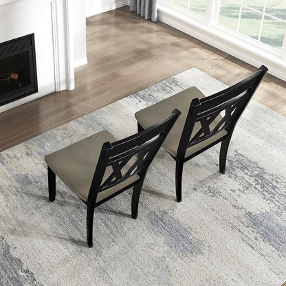 Lexicon Farmhouse Wood Dining Chair, Set of 2, Double Cross Back, Rustic Armless Chairs, Kitchen and Dining Room Furniture, Two-Tone Finish (Greywash and Antique Black)