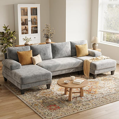 U-Shaped Sectional Couches for Living Room | 112 Inch Modern Sectional Couch | Light Grey Chenille Sofa with Double Chaise for Apartment