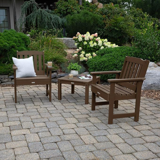 Highwood AD-KITCHGL2-ACE 2 Lehigh Garden Chairs with 1 Square Side Table 3-Piece Set, Weathered Acorn