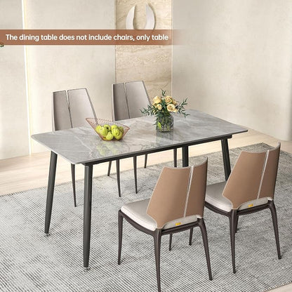 55" Grey MatteGlossy Rectangular Sintered Stone Dining Table | Versatile kitchen furniture for indoor and outdoor placement, matched with adjustable silent foot pads.
