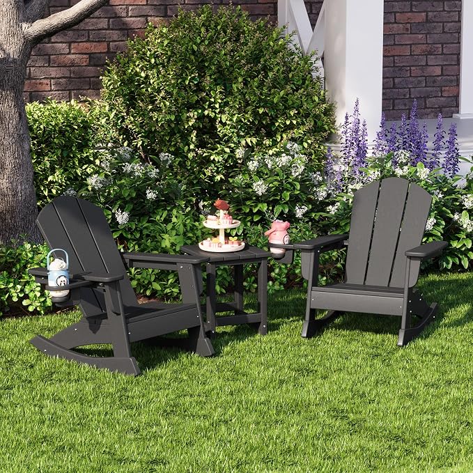 Costaelm Paradise 3-Piece Kids Table and Chairs Set with Toddler Rocking Chairs and Cup Holders, Gray