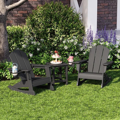 Costaelm Paradise 3-Piece Kids Table and Chairs Set with Toddler Rocking Chairs and Cup Holders, Gray
