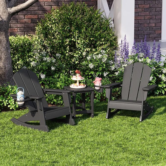 Costaelm Paradise 3-Piece Kids Table and Chairs Set with Toddler Rocking Chairs and Cup Holders, Gray