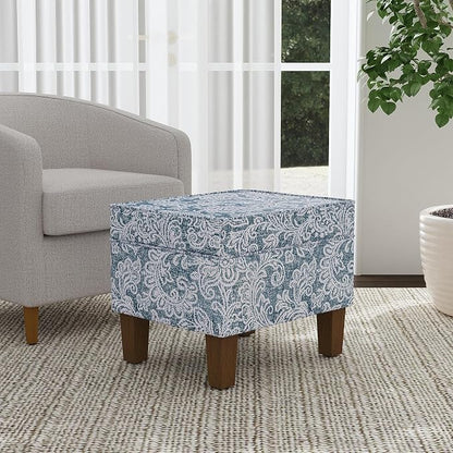 HomePop 22" Modern Rectangular Storage Ottoman - Blue Denim Jacobean Print