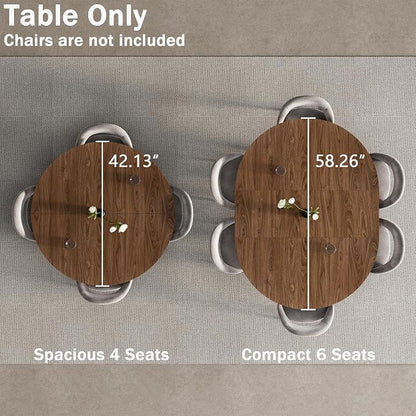 42"-58" Extendable Round Dining Table for 4-6, Kitchen Oval Table with Hidden Leaves & Storage Shelf, Space Saving Modern Design with Sturdy Metal Legs for Kitchen, Dining Room & Small Apartments