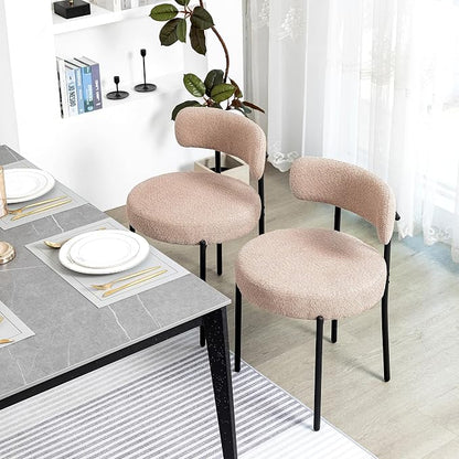 DYHOME Boucle Dining Chairs Set of 4, Upholstered Kitchen Dining Room Chairs, Side Chairs with Thick Cushions and Metal Legs for Kitchen Living Room, Camel Color